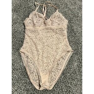 Aerie women's small lace‎ bodysuit small champagne. A13